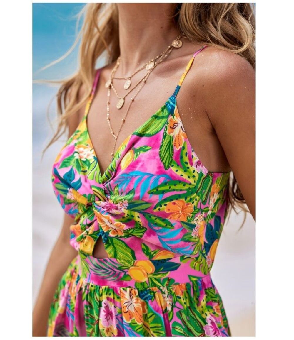 NWT CUPSHE Tropical Floral Maxi Dress Women’s Twist Keyhole Sleeveless - Medium - Picture 7 of 9